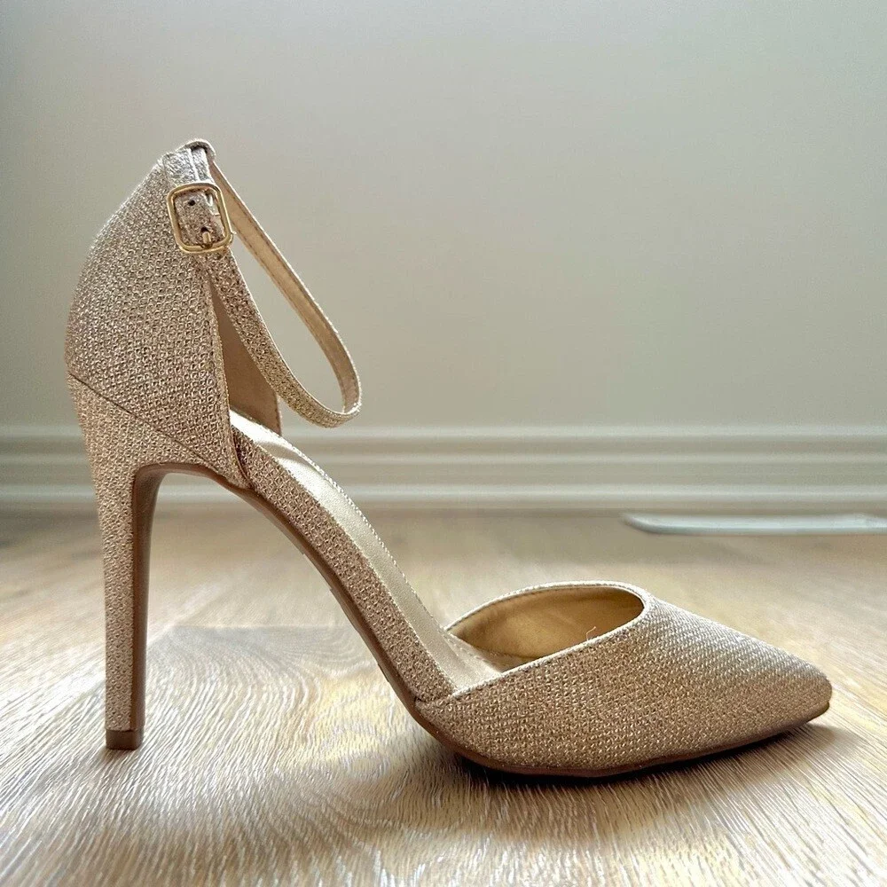 NWT Dream Pairs Gold Pumps Oppointed Lacey Pointed Toe Shoes w/Ankle Strap - 8